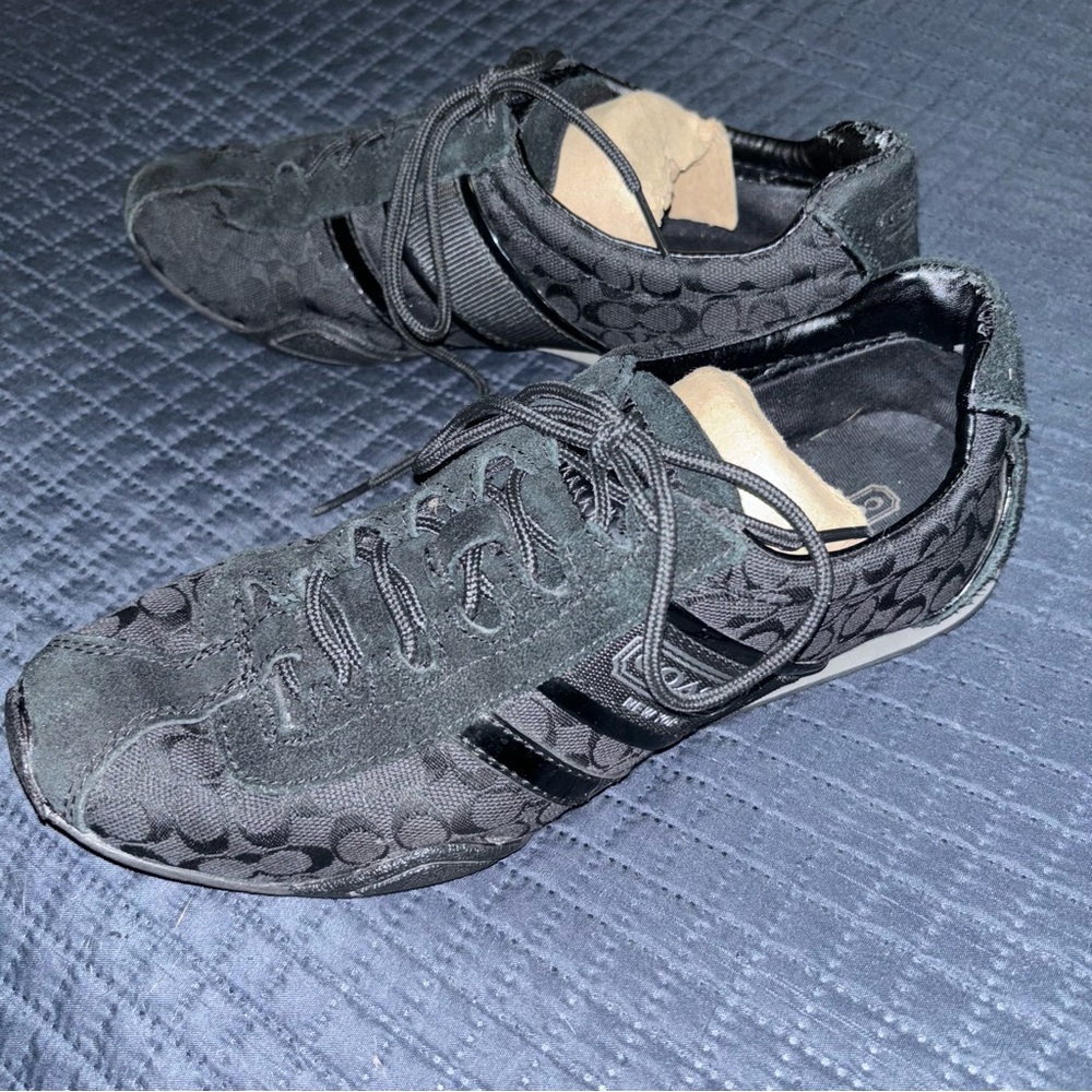 Coach “Remonna” Black Suede and Canvas Signature Logo Sneaker Size 8